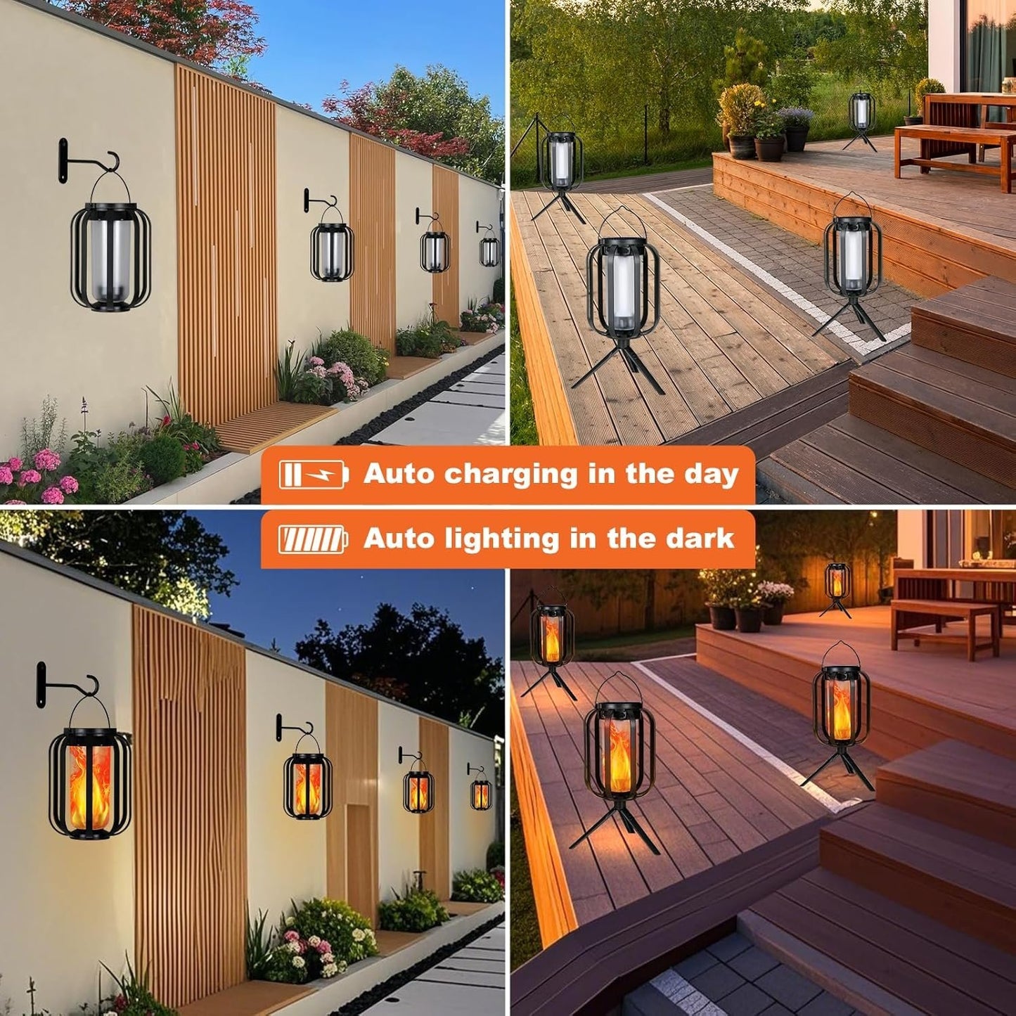 Solar Lantern Outdoor Lights, Waterproof Solar Powered Lanterns with Flickering Flame