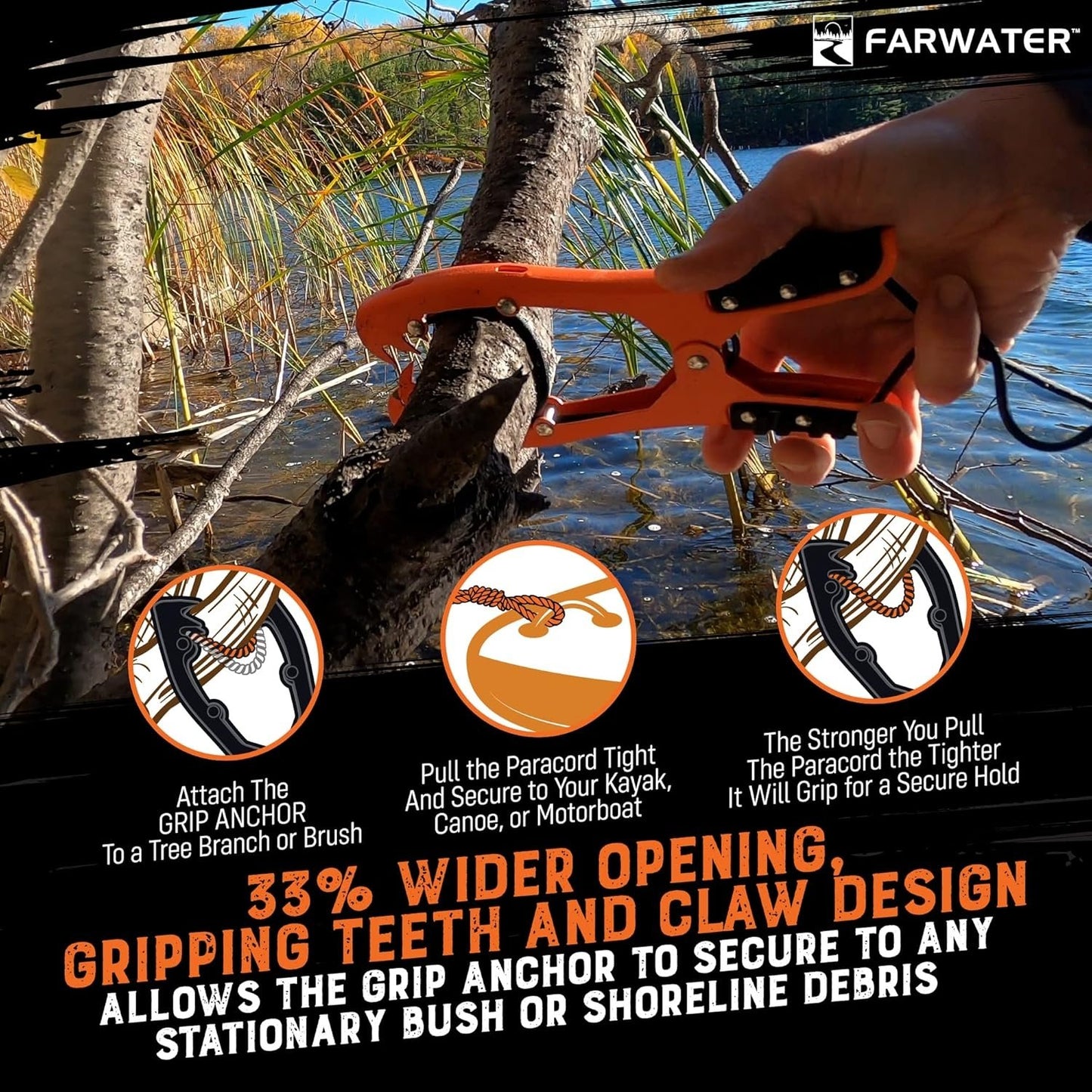 Canoe Anchor Grip - Boat, Float Tube & Kayak Fishing Accessories with 15ft Paracord