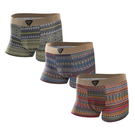 🎁Men's Premium Cotton Boxer Briefs Retro Pattern Design Breathable Mesh Moisture-Wicking Underwear 💥 3 PACK