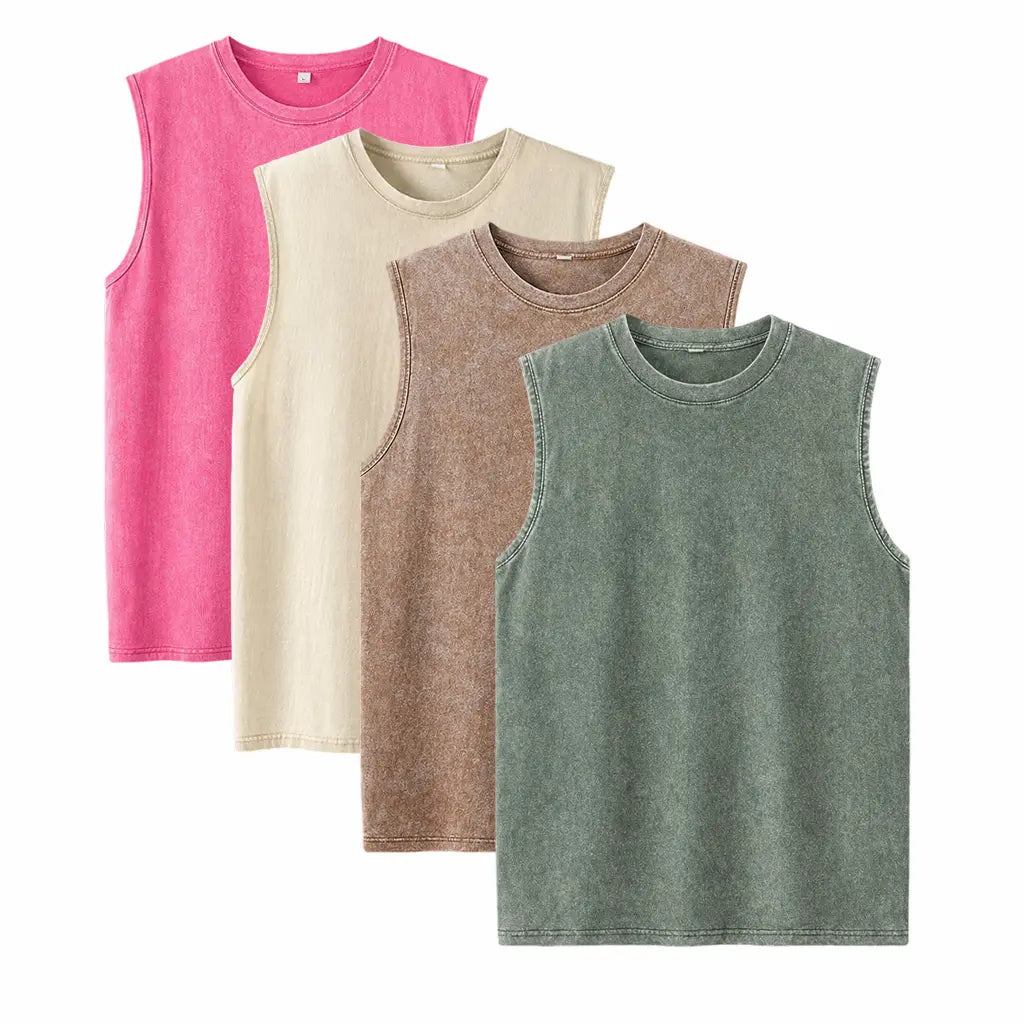 🔥4 Packs Men's Over-sized T-shirts Sports Vintage Heavy Cotton T-shirt Washed Loose Fit Athletic Tee Sleeveless Vest,summer-vibes