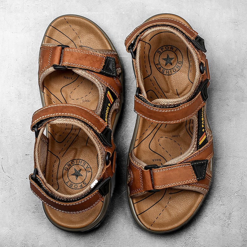 Men's Orthopedic Leather Sandals – Breathable, Adjustable, Air Cushion