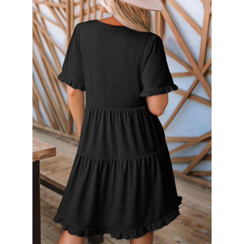 🌈Women's V Neck Ruffle Casual A-Line Flowy Swing Shift Dress
