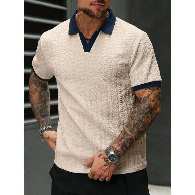 Men's Contrast Color Short-Sleeve Casual Commuter Polo Shirt