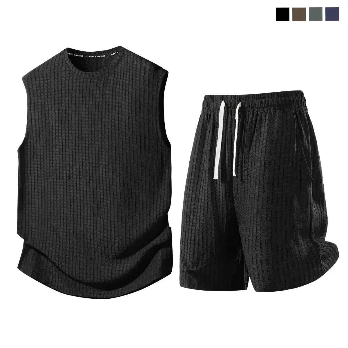 Men's 2-Piece Waffle Knit Sports Set | Sleeveless Tank Top & Drawstring Shorts
