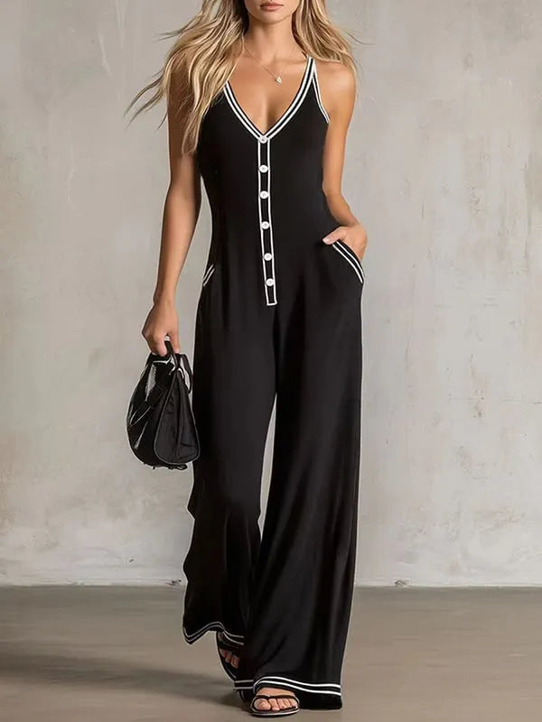 Sleeveless Contrast Spaghetti Strap Jumpsuit