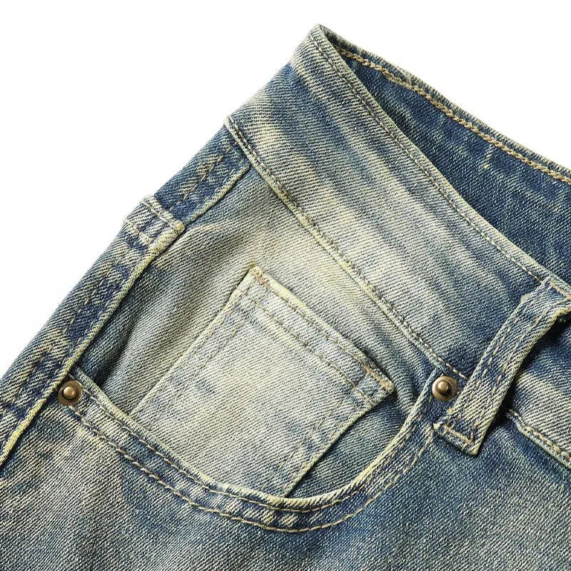 ✂️ Men's Deconstructed Frayed Flare Jeans – Vintage Wash & Stretch Cotton – Bold Streetwear 🛹
