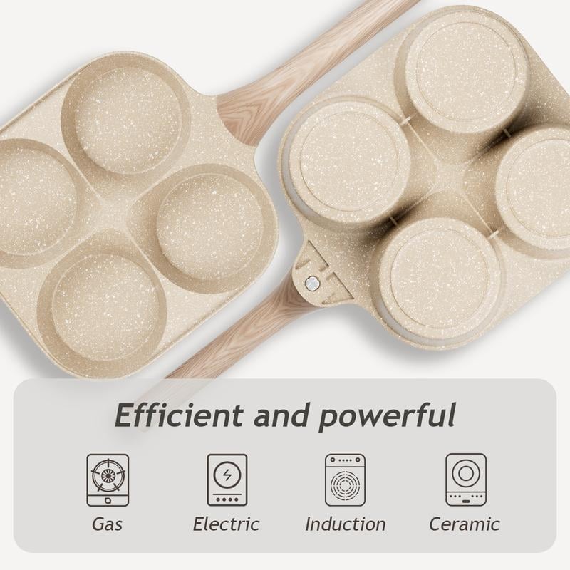🍳Medical Stone 4-Hole Wooden Handle Non-Stick Frying Pan – Ideal for Pancakes, Burgers, Breakfast & Quick Home Cooking