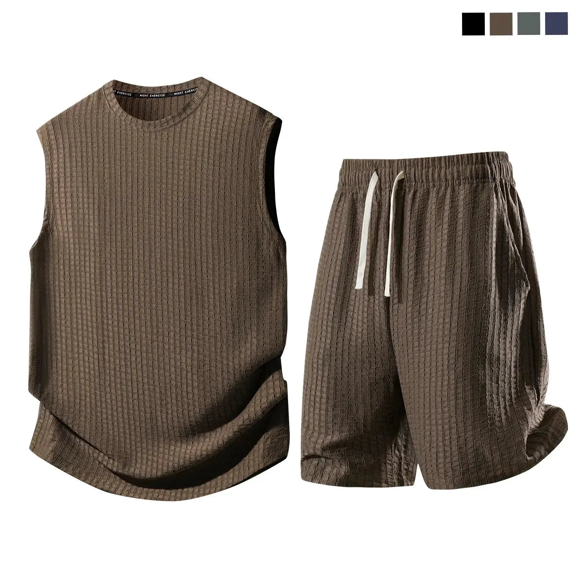 Men's 2-Piece Waffle Knit Sports Set | Sleeveless Tank Top & Drawstring Shorts