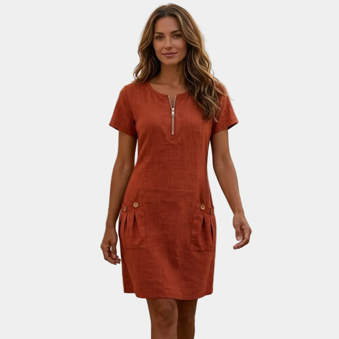 💃Women Summer Cotton-Linen Dress with Zipper Pockets