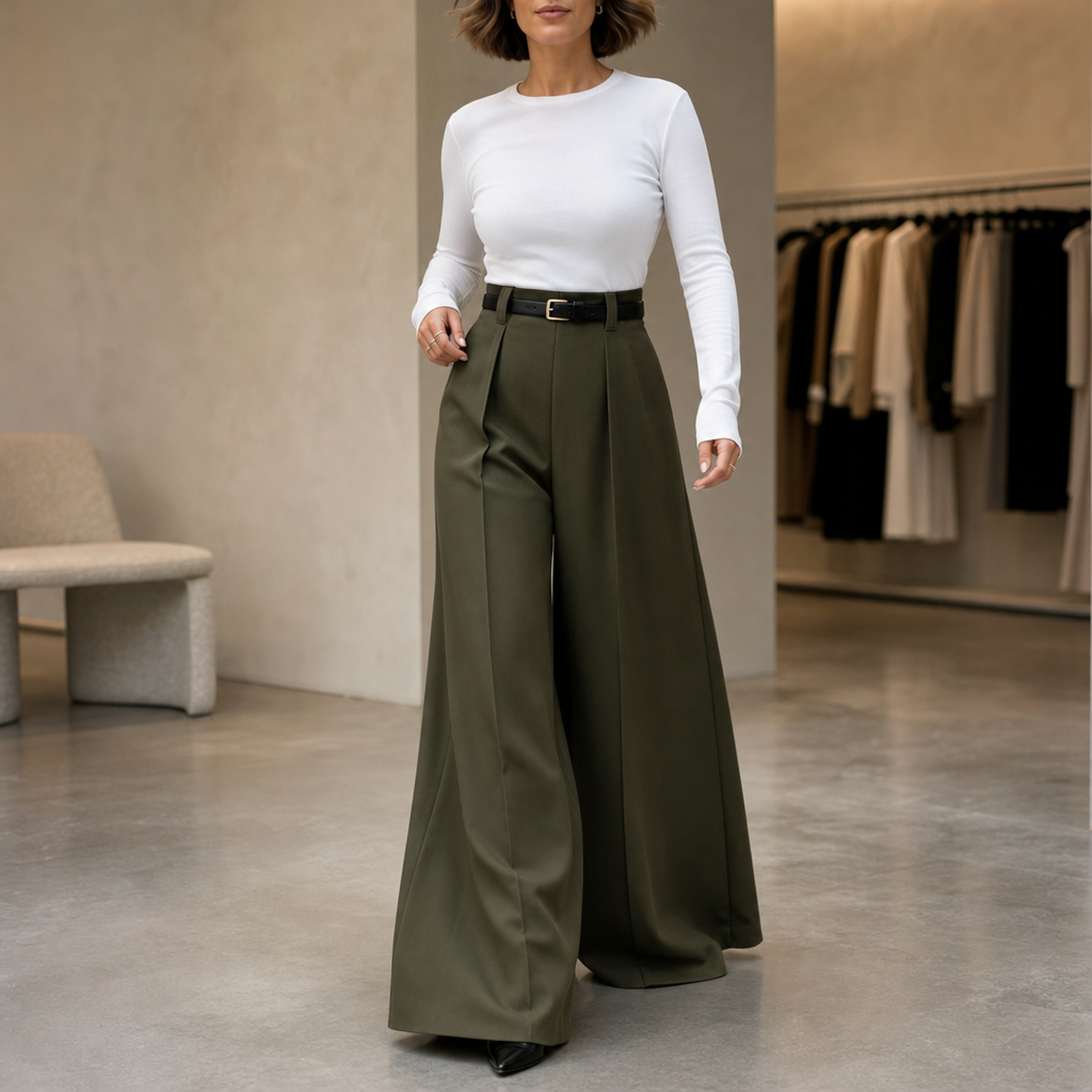 Elonga – Pleated High-Waisted Wide-Leg Trousers