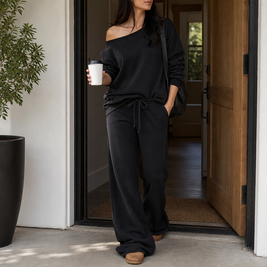 Line & Leisure – Contrast-Piped Wide-Leg Lounge Set