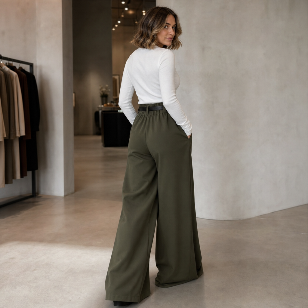 Elonga – Pleated High-Waisted Wide-Leg Trousers