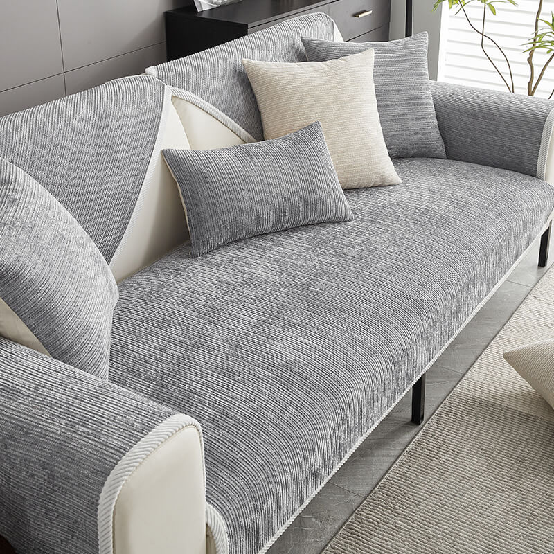 🔥Simple Striped Chenille Anti-scratch Couch Cover