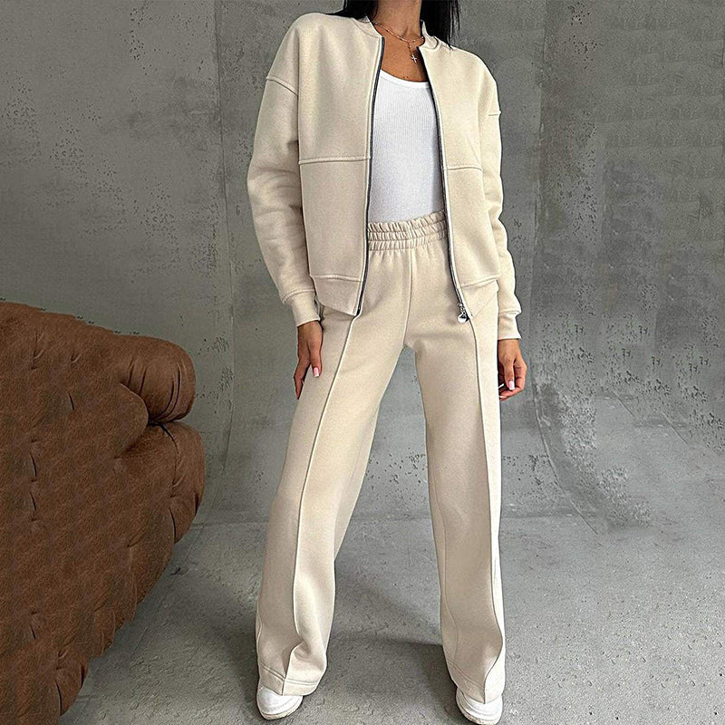 🔥Women's Two-Piece Relaxed Fit Set - Zippered Jacket and Wide-Leg Pants