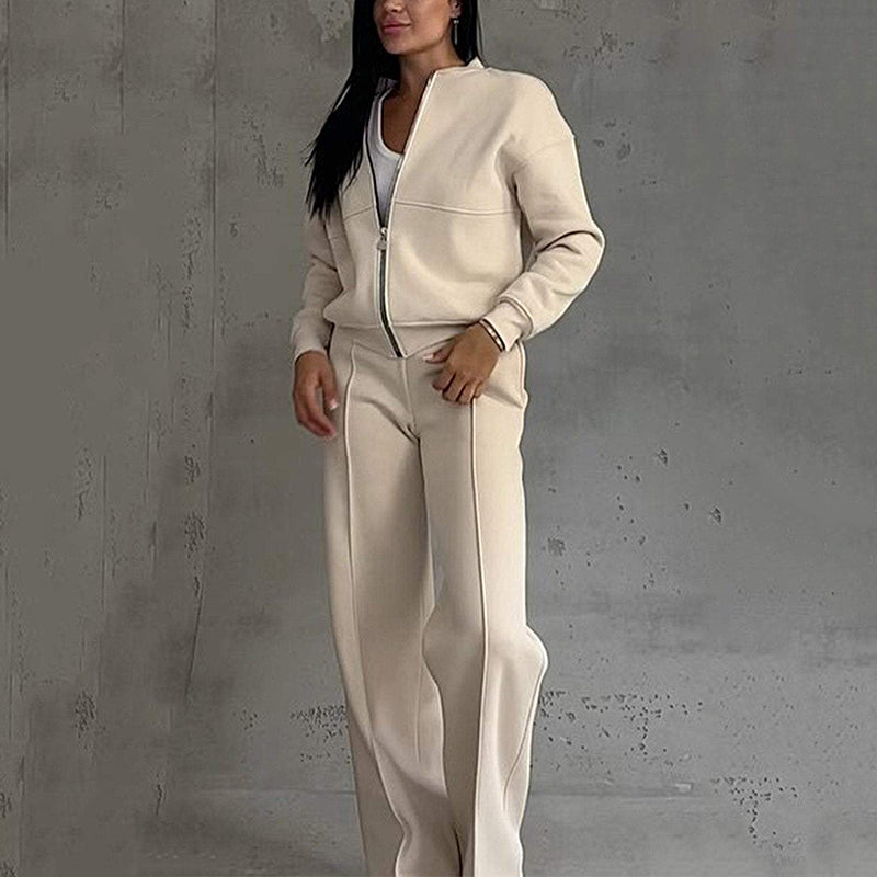 🔥Women's Two-Piece Relaxed Fit Set - Zippered Jacket and Wide-Leg Pants
