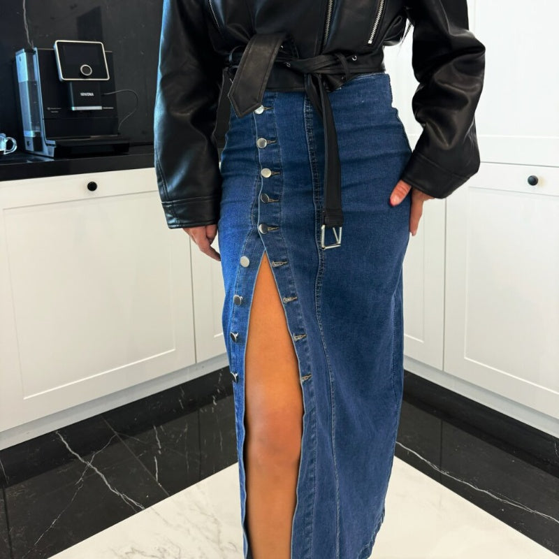 💕Stylish Button Closure Split Denim Bodycon Skirt