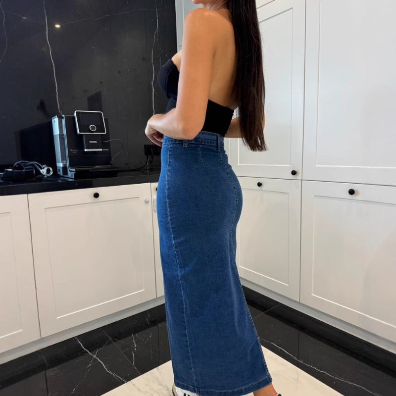 💕Stylish Button Closure Split Denim Bodycon Skirt