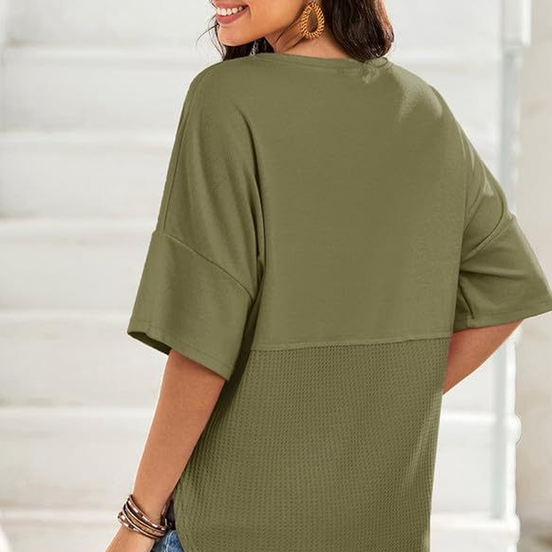 👚Women's 3/4 Sleeve Casual Button Down Waffle Knit Tops