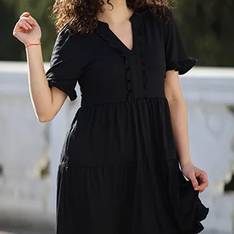 🌈Women's V Neck Ruffle Casual A-Line Flowy Swing Shift Dress