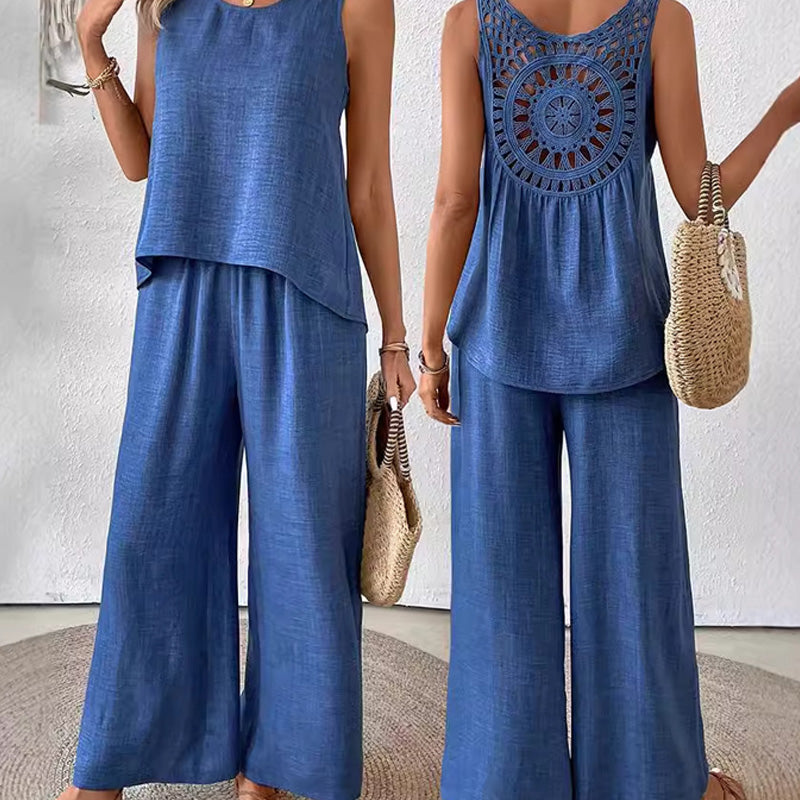 ✨Sleeveless Top & Wide-Leg Pants Set