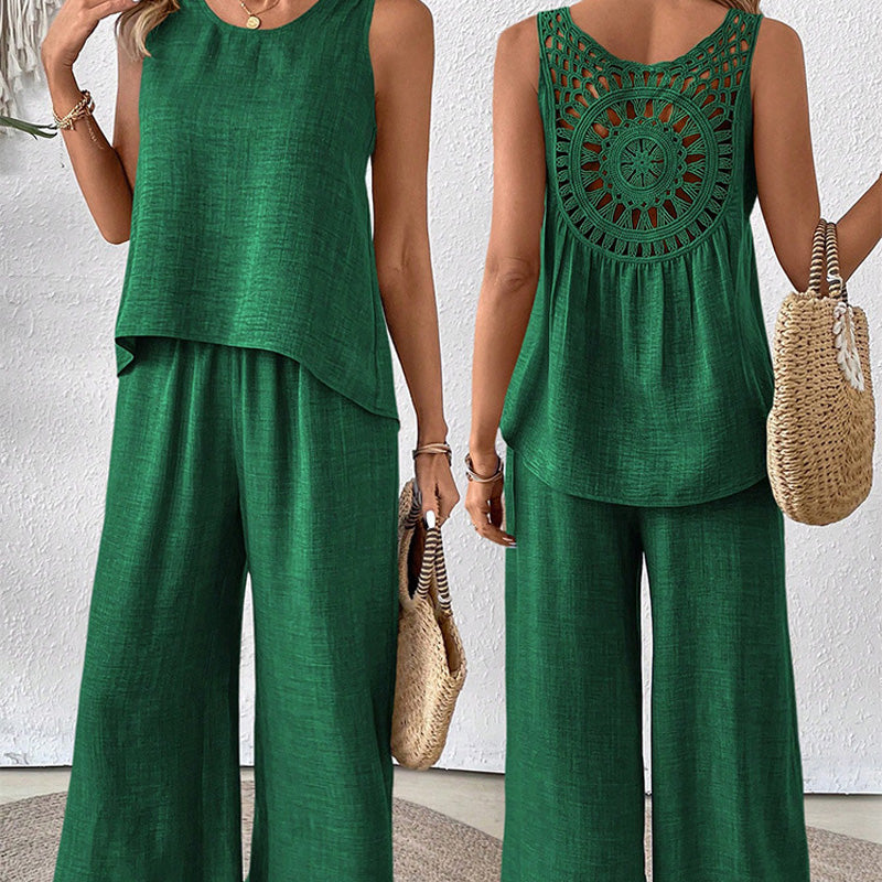 ✨Sleeveless Top & Wide-Leg Pants Set