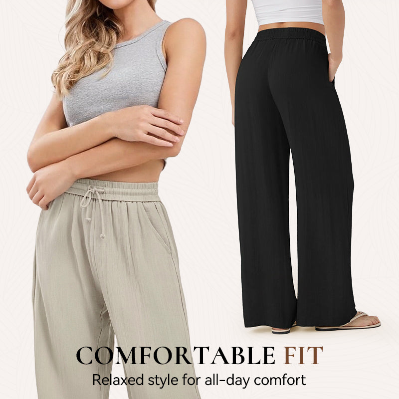 ✨ Lightweight Linen Pants Solid Color Drawstring Casual Pants -🥰Breathable & Skin-Friendly