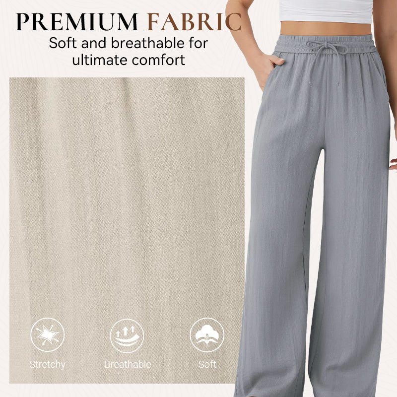 ✨ Lightweight Linen Pants Solid Color Drawstring Casual Pants -🥰Breathable & Skin-Friendly