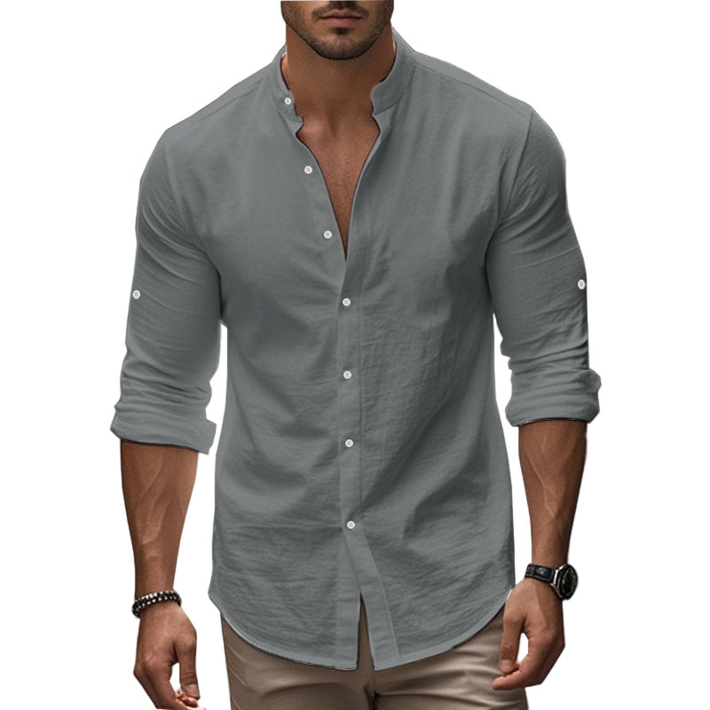 🔥Hot Sale/Soon Out of Stock‼️Men's Stand Collar Fit Casual Plain Shirt