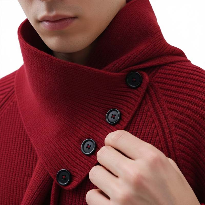 Men's Casual Ribbed Sweater with Detachable Scarf