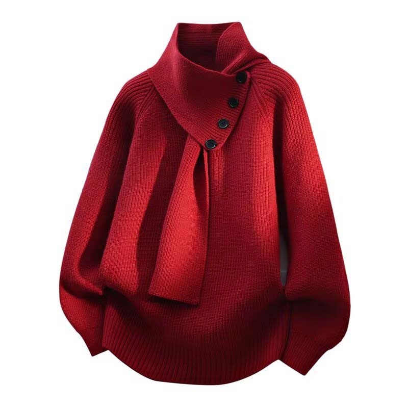 Men's Casual Ribbed Sweater with Detachable Scarf