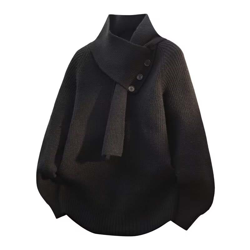 Men's Casual Ribbed Sweater with Detachable Scarf
