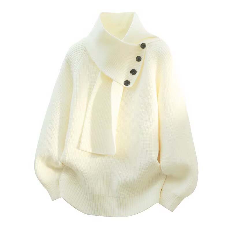 Men's Casual Ribbed Sweater with Detachable Scarf