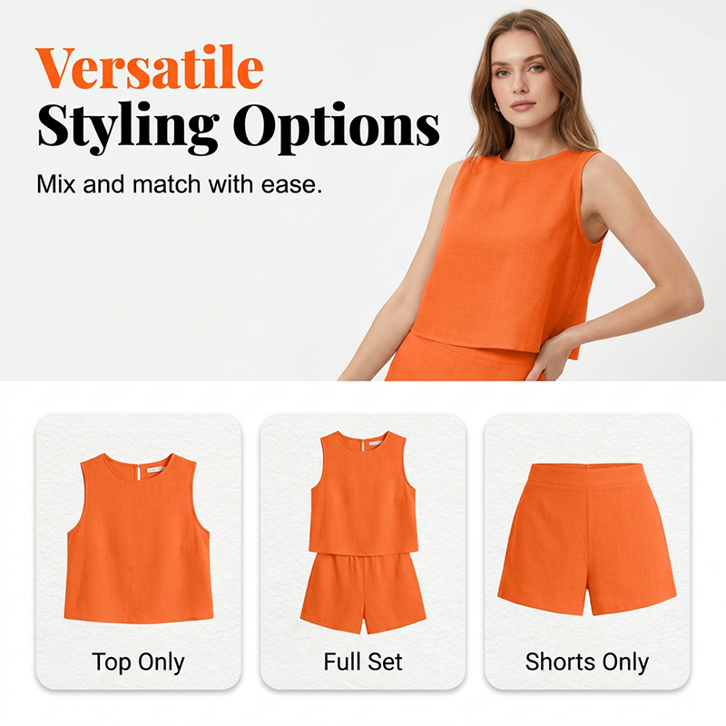 ✨Sunny Days, Effortless Sets 🌴Women's Solid-Color Casual Sleeveless Top and Shorts Set