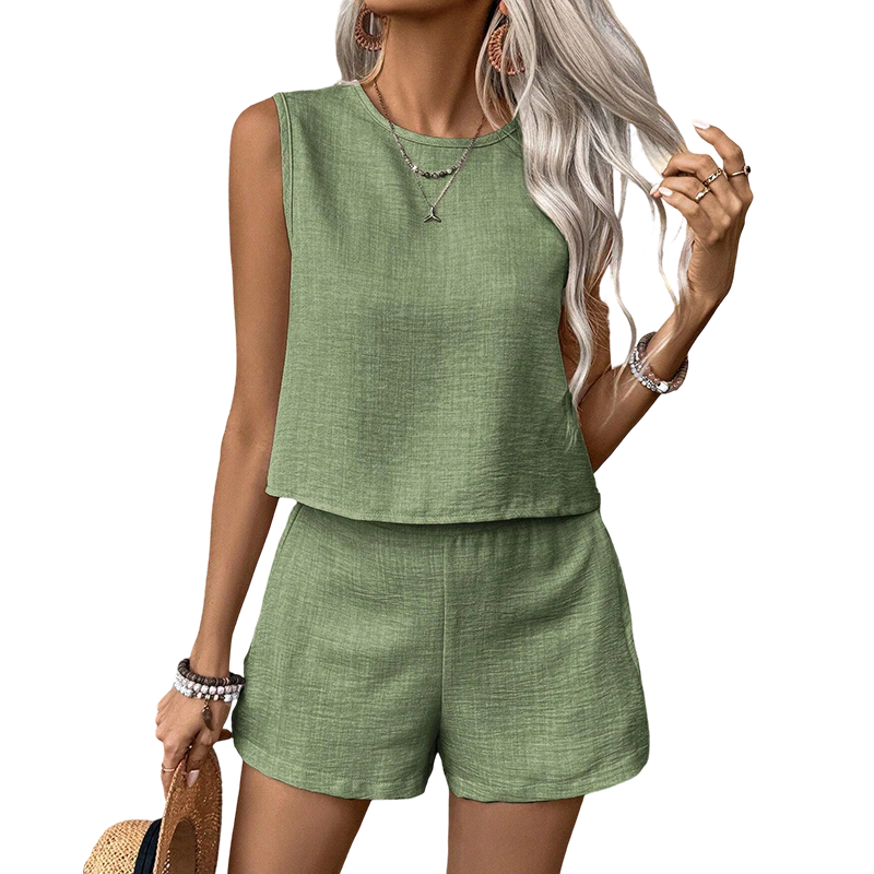✨Sunny Days, Effortless Sets 🌴Women's Solid-Color Casual Sleeveless Top and Shorts Set