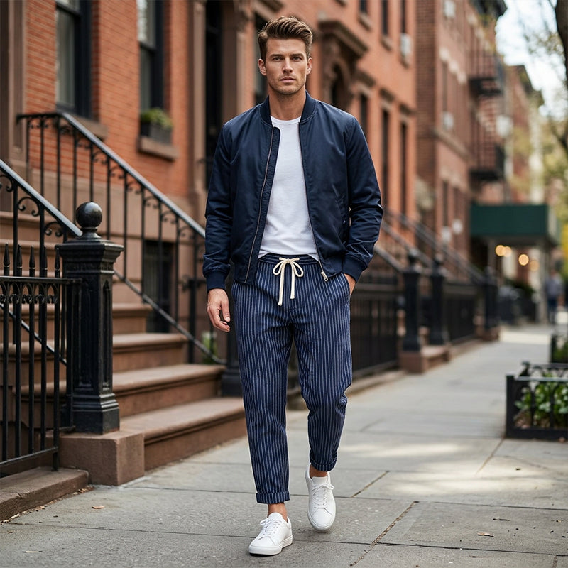 👖 60% OFF NOW! 🌿 Men's Linen Pants – Striped & Cropped – Elastic Waist & Drawstring – Breathable Summer Trousers 🏖️