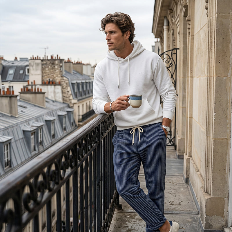 👖 60% OFF NOW! 🌿 Men's Linen Pants – Striped & Cropped – Elastic Waist & Drawstring – Breathable Summer Trousers 🏖️