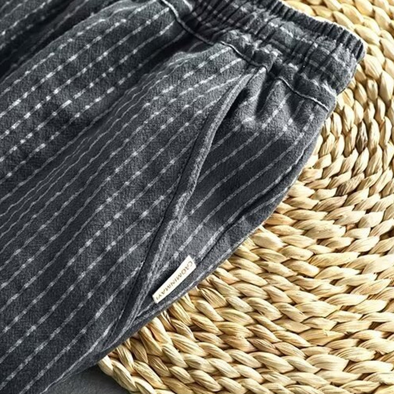👖 60% OFF NOW! 🌿 Men's Linen Pants – Striped & Cropped – Elastic Waist & Drawstring – Breathable Summer Trousers 🏖️