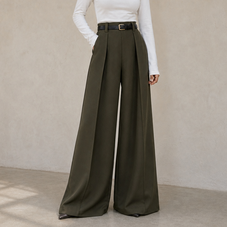 Elonga – Pleated High-Waisted Wide-Leg Trousers